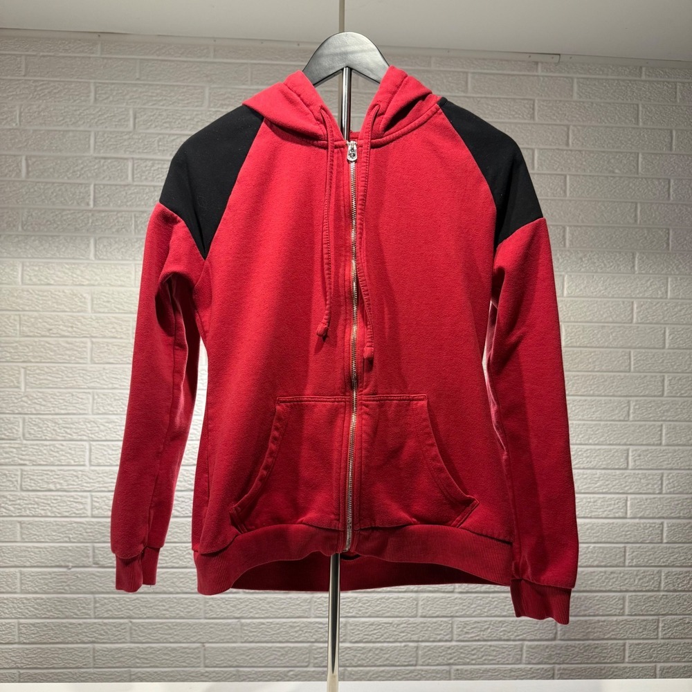 True Religion Womens Red Black Zip Up Hoodie Sweatshirt M/M‎